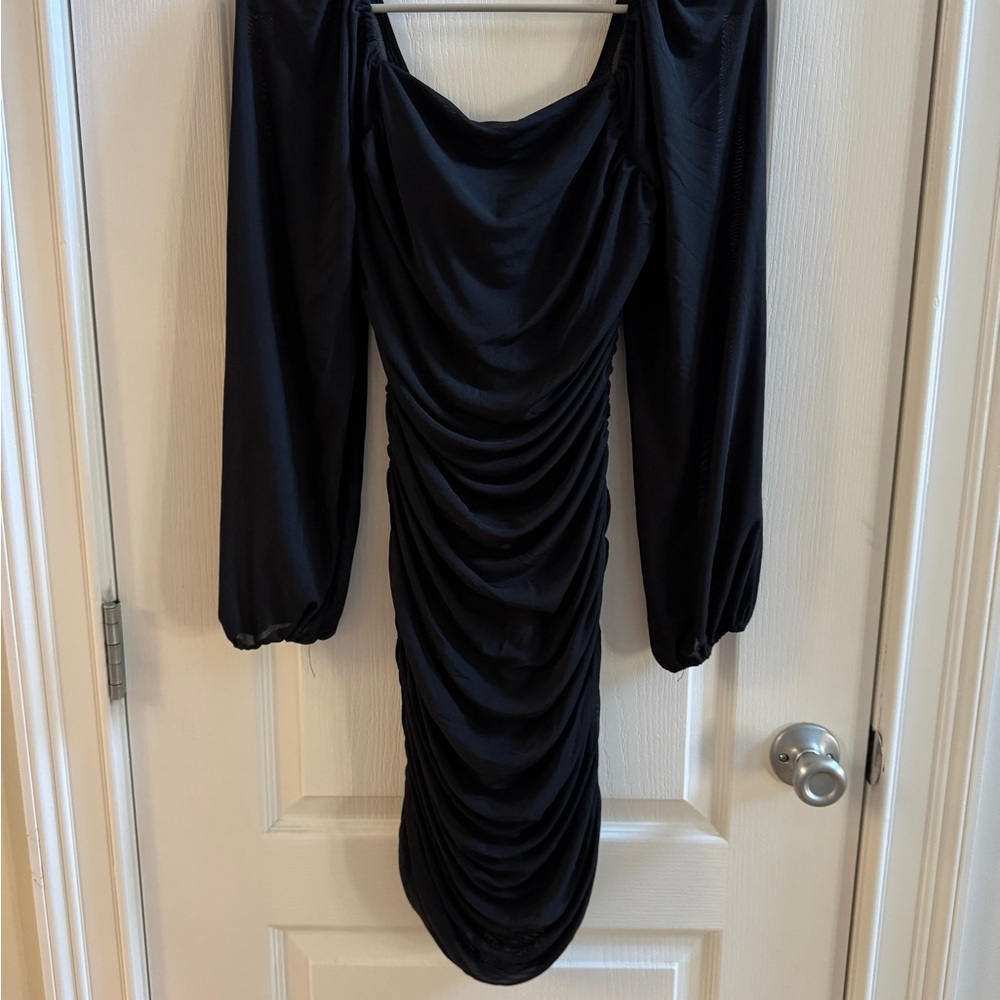 Amazon Black Long Sleeve Ruched Dress